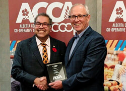 The Honourable Naheed Nenshi, MLA, with Gary Houston, Chair of the Water Federation, at the 2025 Alberta Co-operative Conference.

